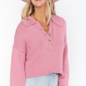 Show Me Your MuMu Crawford Pink Knit Sweater with Buttons
